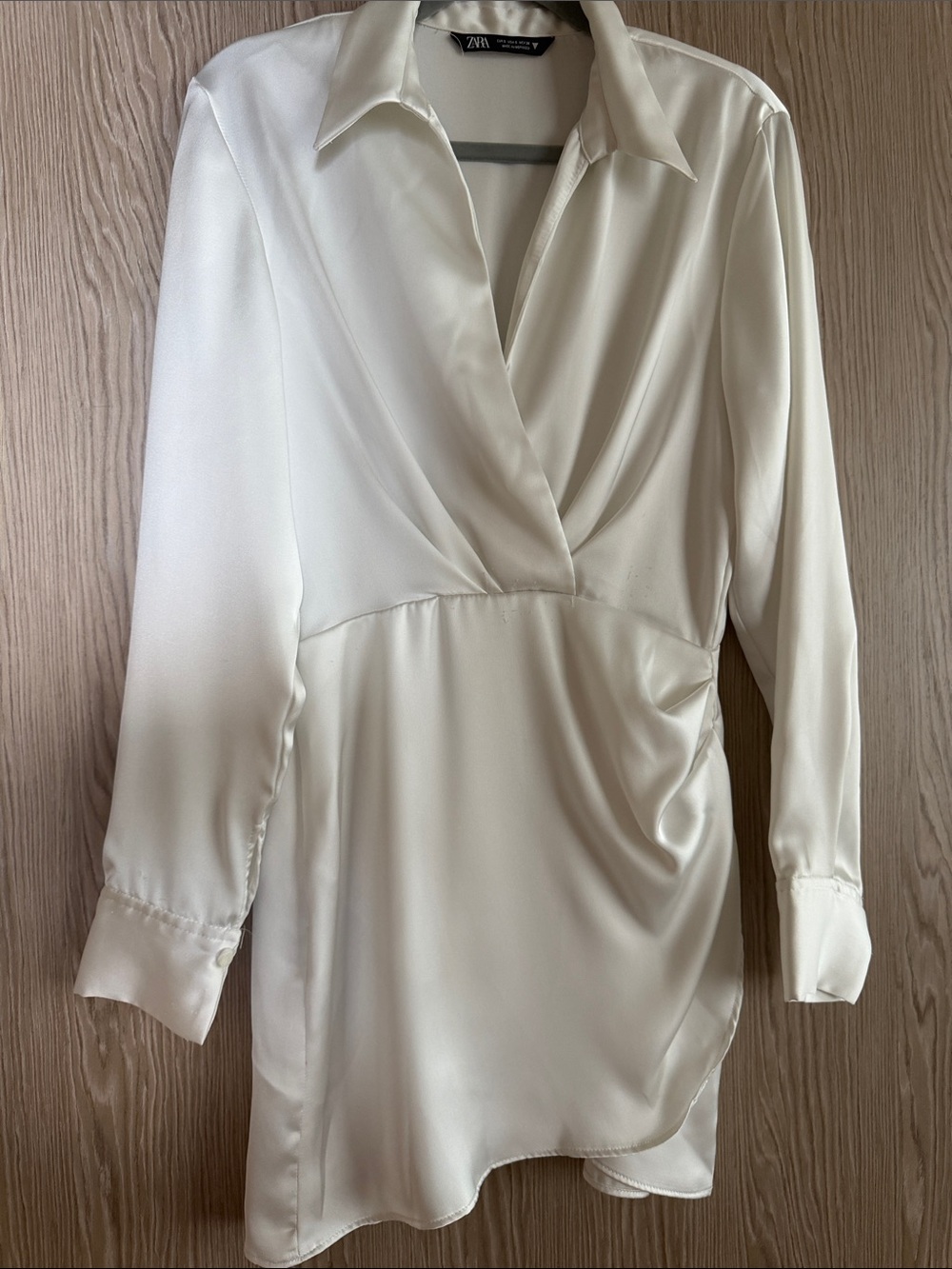 Zara white Satin Wrap-Style Blouse Dress S